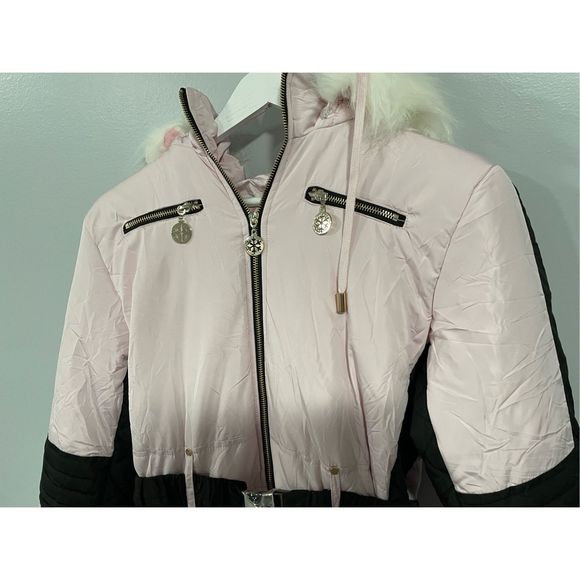 Women’s Medium Pink Unbranded Ski Snowsuit with Faux Fur Hood Overalls Jumpsuit - Picture 8 of 13